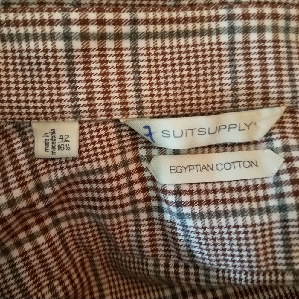 SUIT SUPPLY Egyptian Cotton Red Plaid Shirt Large - Picture 6 of 7